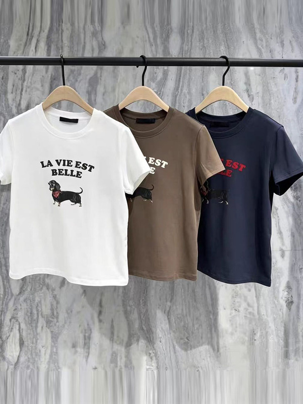 Authentic Short T-Shirt 2026 Summer New Product Xinjiang Cotton Flocking White Ink Printing Cute Pet Pattern Mbf2Tee053