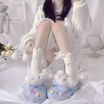 Cute warm coral fleece socks autumn and winter plus velvet thickened home sleep socks mid-cylinder antifreeze floor socks moon socks