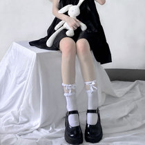 Japanese jk lace velvet midsize socks Lolita soft girl sweet bow socks solid color thin calf socks
