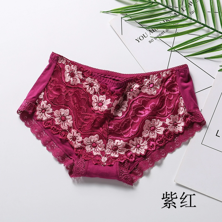 4 Đồ lót nữ Vải tre Than củi Sexy Mid Eo Ren Cotton Phụ nữ kháng khuẩn Tóm tắt - Giống cái