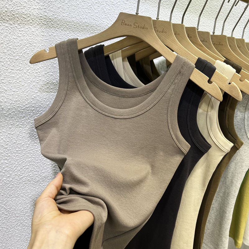 2026 Base Layer Shirt for Layering or Wearing Alone, Round Neck, Clavicle-Exposing Tank Top, Solid Color, Tight-Fitting, Versatile Ribbed Cotton Women's Top