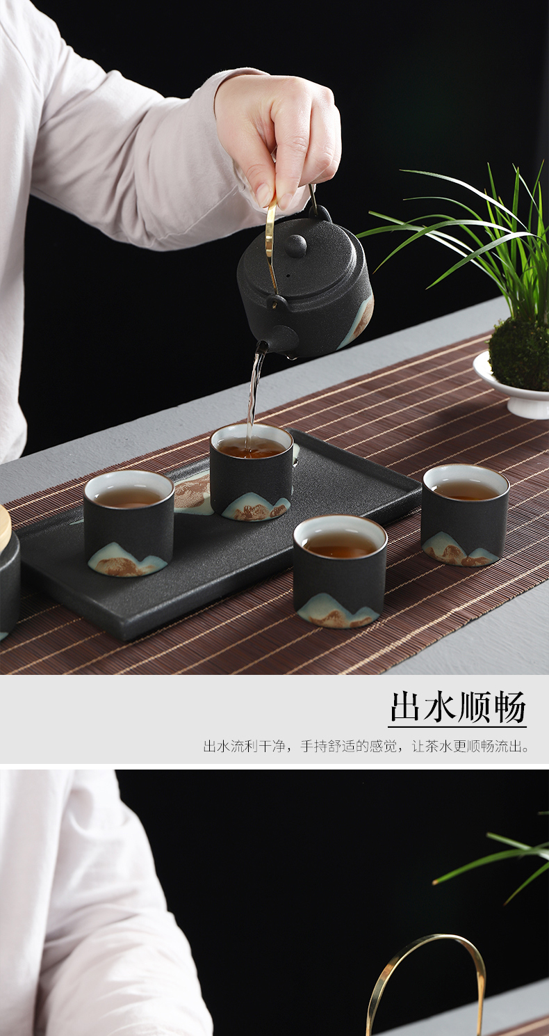 Have the ancient mountains glaze painting color tea set of kung fu tea set household creative ceramic tea pot of a complete set of Japanese tea sets