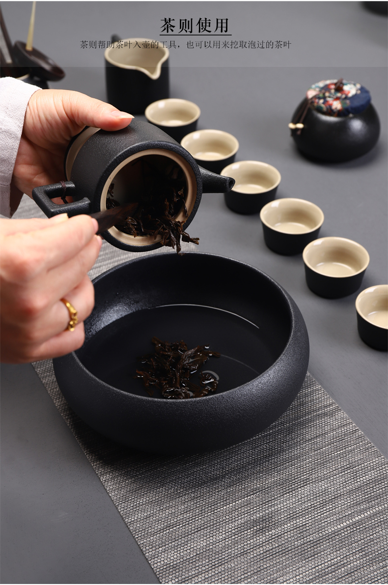 Have the ebony wood, ceramic tea six gentleman 's suit detong tea tray was kung fu tea accessories ChaGa tea spoon
