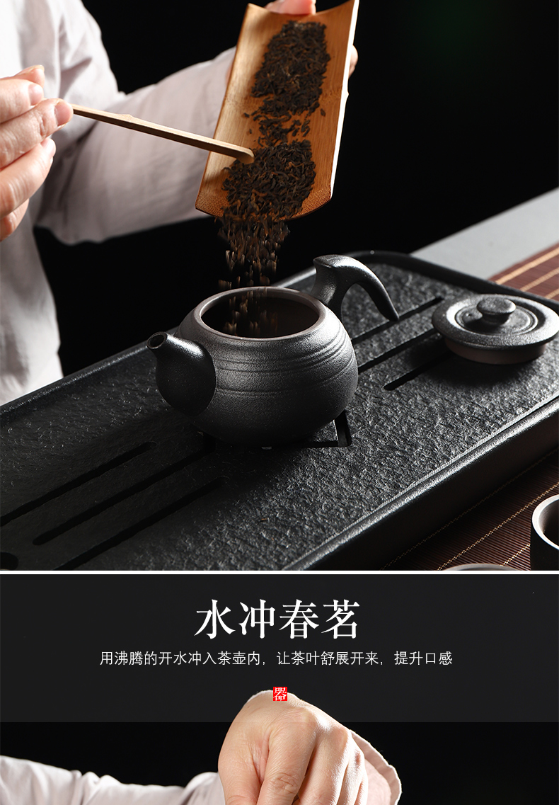 Have the ancient black pottery tea service office suit household contracted sitting room lid bowl of tea cups ceramic kung fu tea set