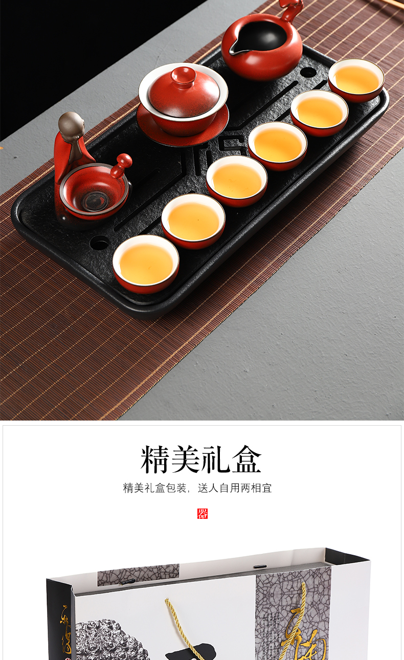Have ancient tea set household contracted office up hong tao tea teapot teacup tureen of a complete set of kung fu tea set