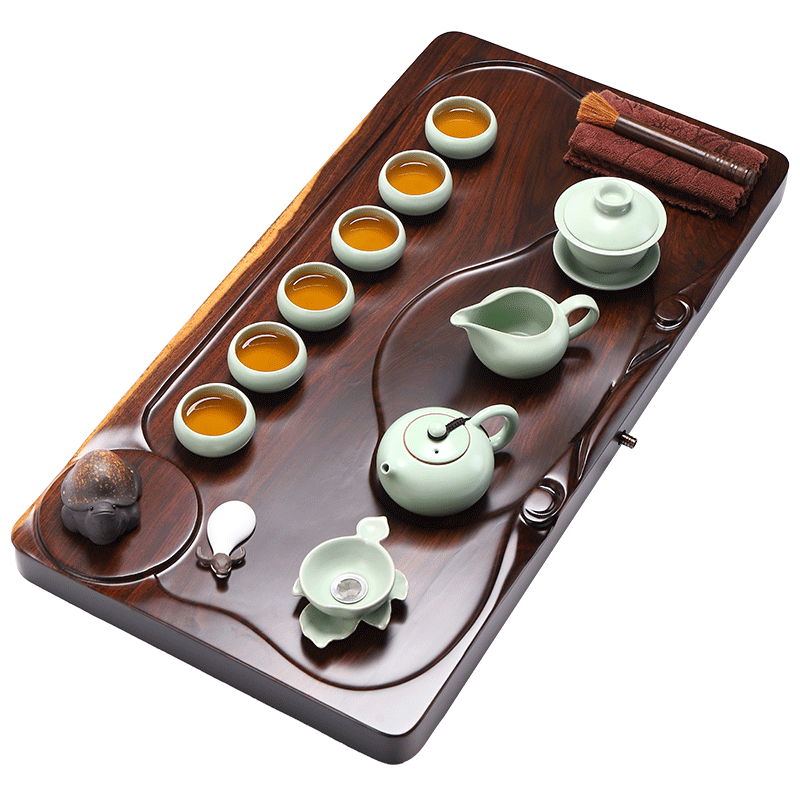 Have the ebony wood tea set kung fu tea set household contracted sitting room of a complete set of ceramic cups solid wood tea tray