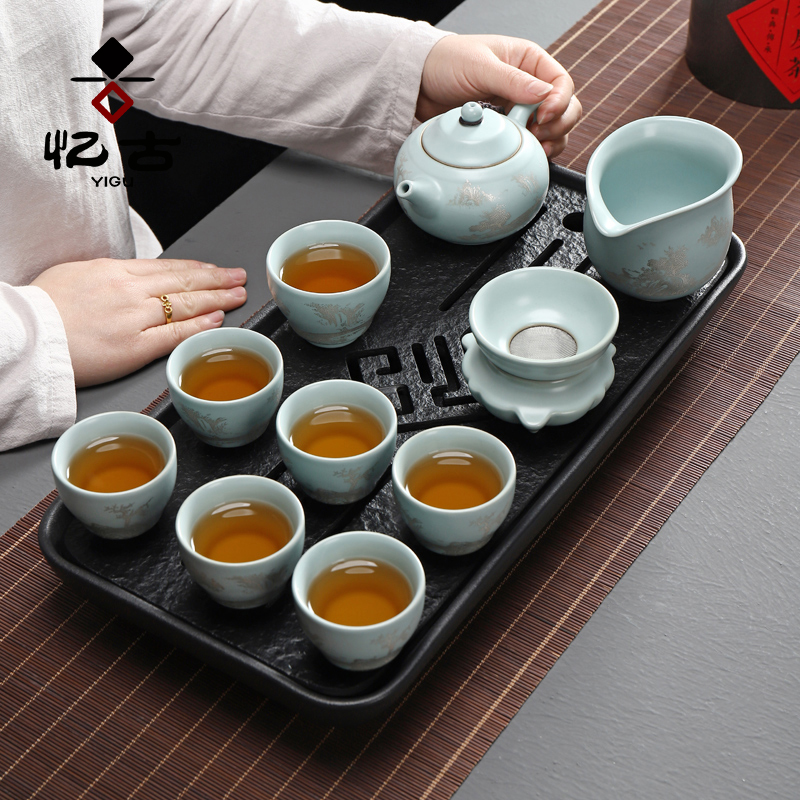 Your up trace silver tea set household kung fu tea set open piece of a complete set of ceramic tea cup teapot high - grade gift boxes