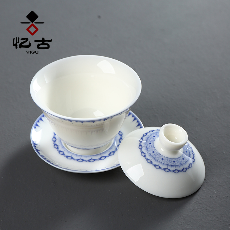 Have the ancient white porcelain only three tureen kung fu tea tea tea tureen ceramic bowl to bowl cup tea tureen