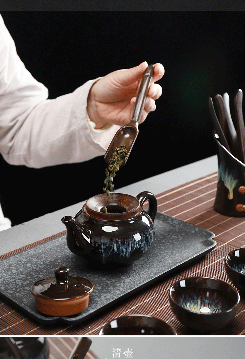 Have the ebony wood tea six gentleman 's suit to build light red glaze ceramic kung fu tea set variable tea tray with parts