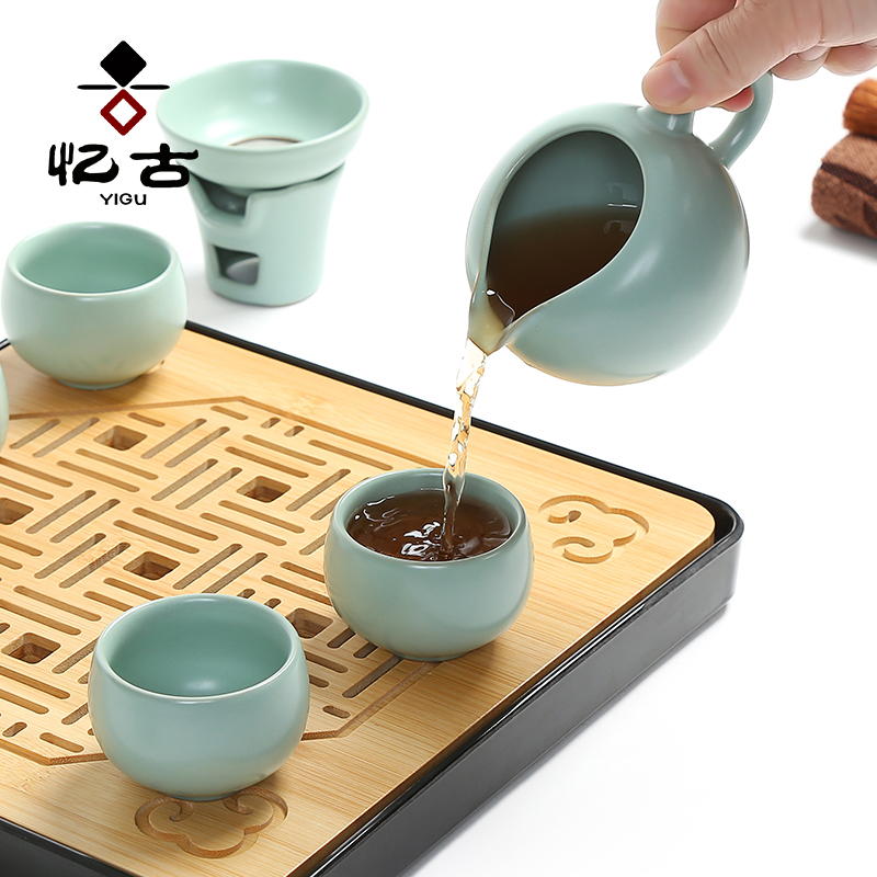 Have the ancient your up travel tea set a complete set of portable package kung fu tea set household ceramic teapot tea tray CPU