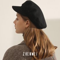 Hat female cap winter octagonal hat male flat top military cap retro wool Big Head Navy cap beret
