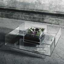 Nordic light extravagant modern extremely minimalist square tea table designer living-room combined ideostyle tempered glass tea table transparent table