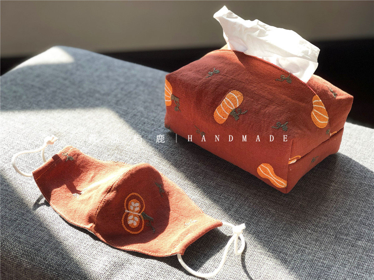 Sen Island Deer cute cat embroidery fabric handmade paper towel set Living room storage pumping paper bag Nordic style paper towel bag