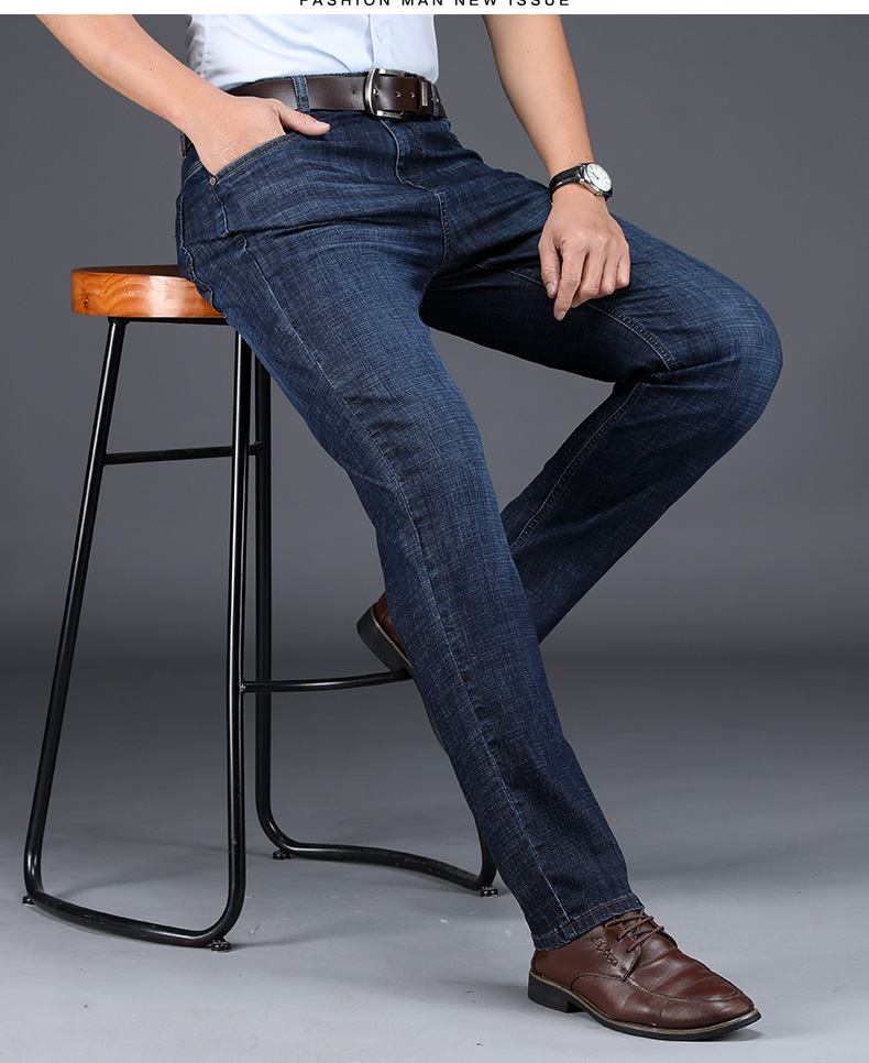 Quần jeans nam thẳng thẳng co giãn mỏng trung niên 40-50 tuổi Bố quần dài nam mặc - Quần jean shop đồ nam