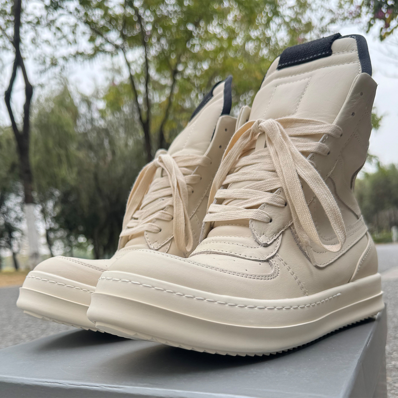 European and American Trendy Shoes Ro Fabled Inverted Triangle Large Hook Off-White Genuine Leather High-Top Shoes Men's Work Shoes Sneakers