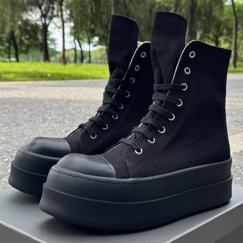 2024Ss Ro Fabled Canvas Shoes High-Top Shoes Men's Shoes Black Thick-Soled Height-Increasing Shoes Lace-Up Women's Shoes