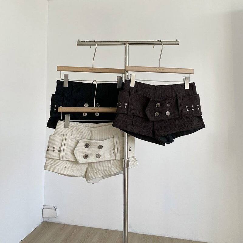Trendy Corduroy Shorts for Women, Spring New Design with Belt Buckle, Sexy Slimming Hip-Hugging Hot Pants ins