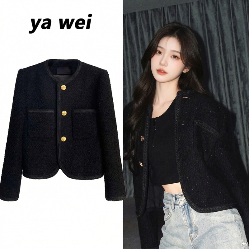 Yang Mi and Ju Jingyi's Same Style Black Tweed Jacket for Women, Autumn and Winter Short High-End French Tweed Top, Trendy Yang Mi and Ju Jingyi's Same Style Black Tweed Jacket for Women, Autumn and Winter Short High-End French Tweed Top, Trendy