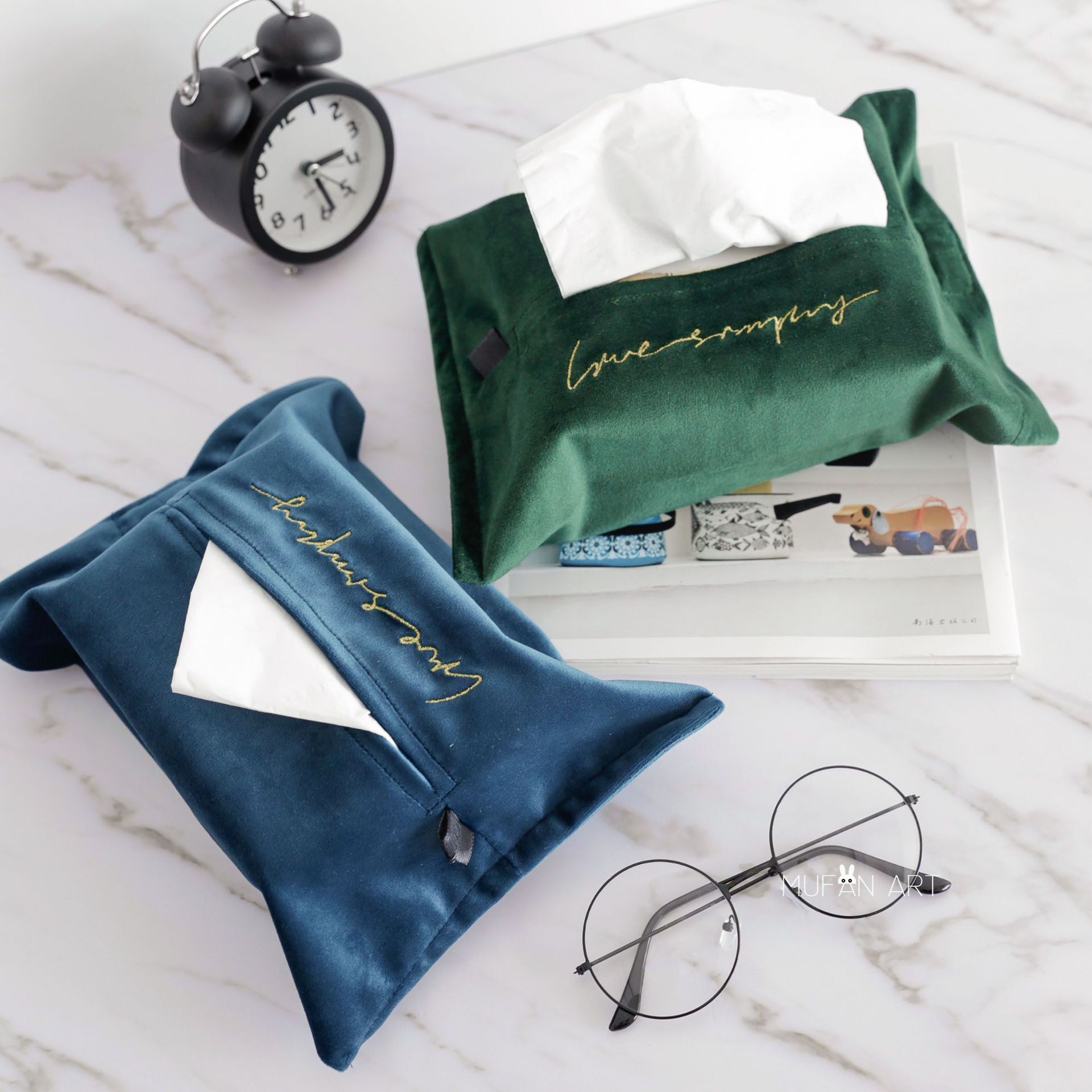 Nordic velvet tissue set pumping paper bag home B&B car tissue box tissue bag fabric pumping paper bag tissue box
