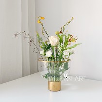 ins Nordic round gilt transparent glass vase simple style golden creative flower arrangement hydroponic ornaments