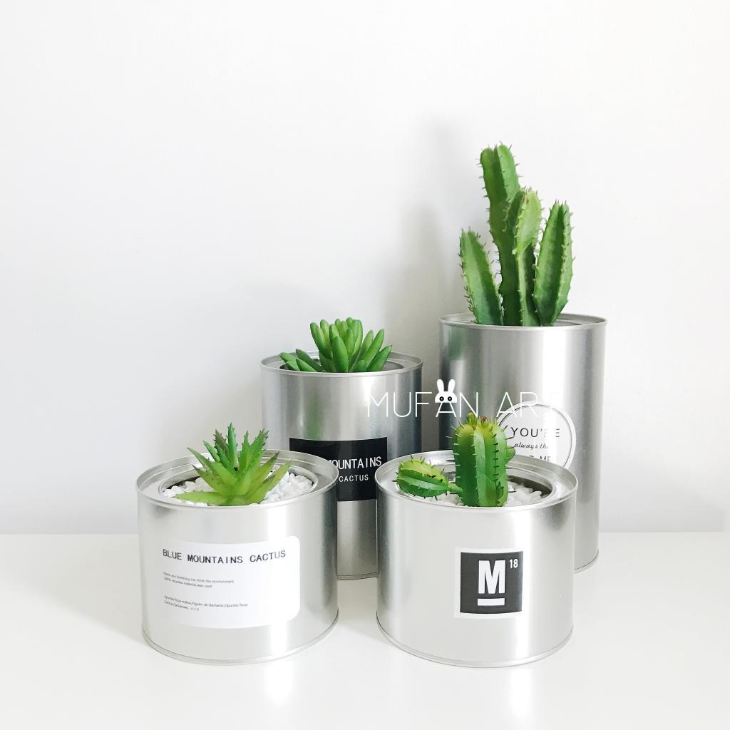 Chic kim loại gió lon retro hậu hiện đại đa xương rồng bình hoa chậu trong chậu lưu trữ đặt ra đạo cụ - Vase / Bồn hoa & Kệ giỏ treo hoa