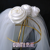 Collar Certificate Registration Head Yarn Photo-Prop Bridal Head Accessories Wedding Short 2021 new satin three-dimensional rose flowers