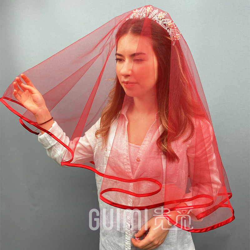 2022 new red packet side head yarn bride wedding geehead wedding wedding wedding dress photo props superfairy retro headwear
