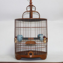 Bird cage Old bamboo carving full set with thrush starling Wren cage Purple cage Small drum bottom bird cage