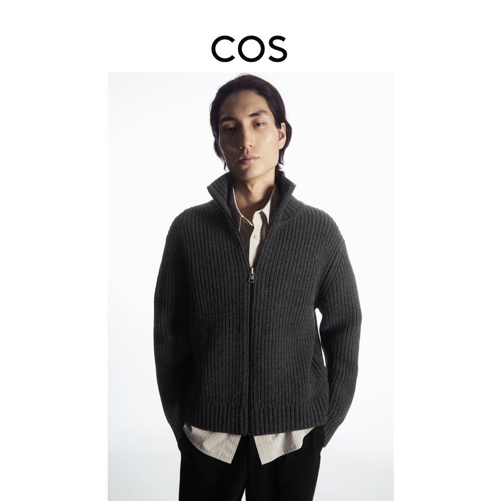 COS Men's Clothing Casual Edition Type High Collar Wool Zipper Style Knit Jacket 2023 Winter New Pint 1195884001-Taobao