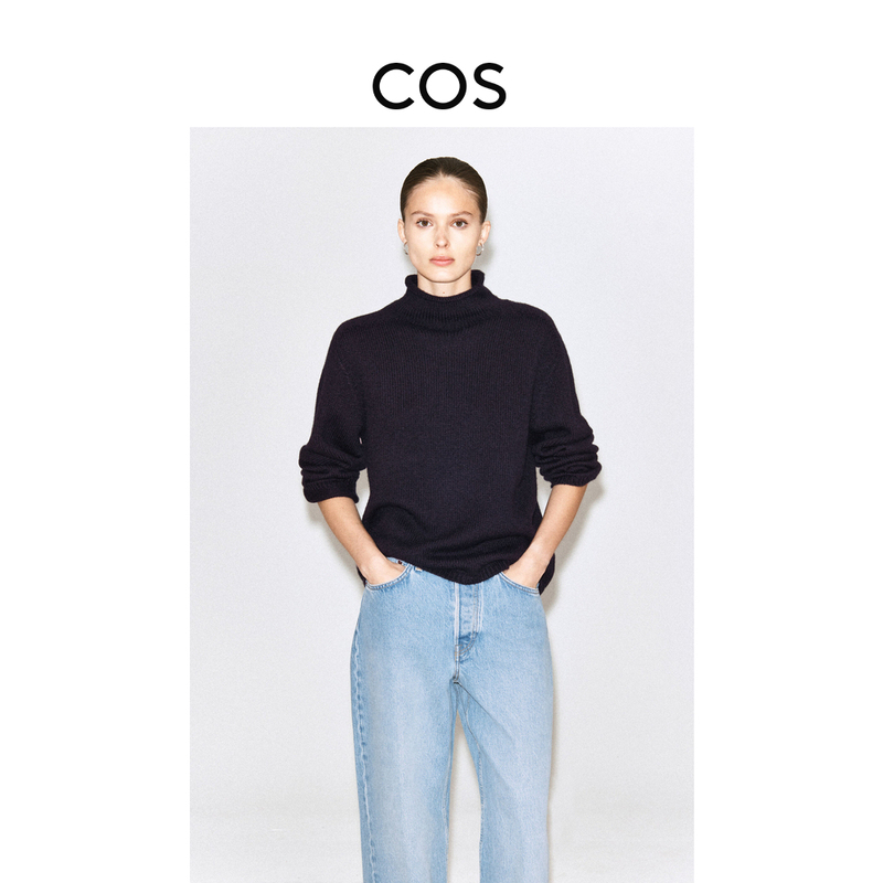 Cos Women's Standard Fit Cashmere Chimney Collar Sweater Navy Blue 2026 Autumn New Arrival 1341007001 Cos Women's Standard Fit Cashmere Chimney Collar Sweater Navy Blue 2026 Autumn New Arrival 1341007001
