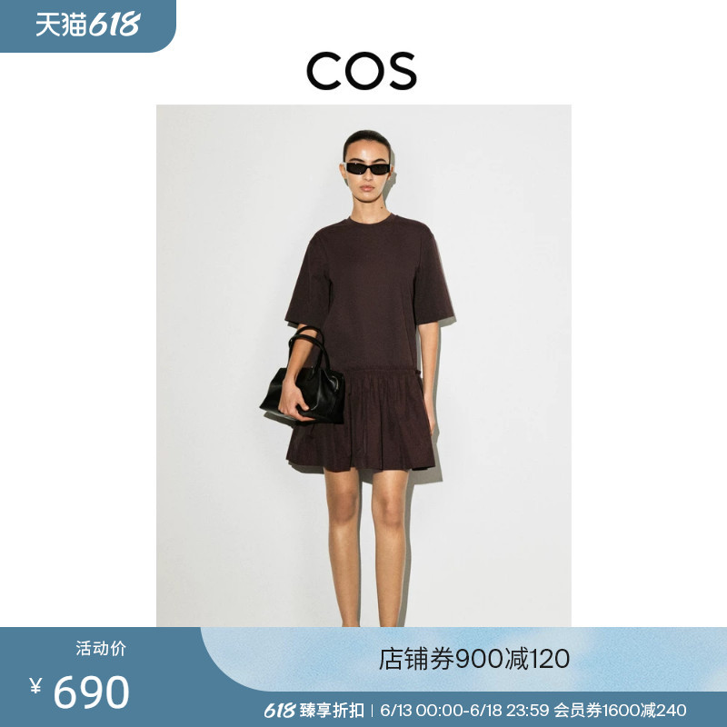 Cos Women's Casual Style Patchwork T-Shirt Dress Dark Brown 2026 Spring New Product 1334917002 Cos Women's Casual Style Patchwork T-Shirt Dress Dark Brown 2026 Spring New Product 1334917002