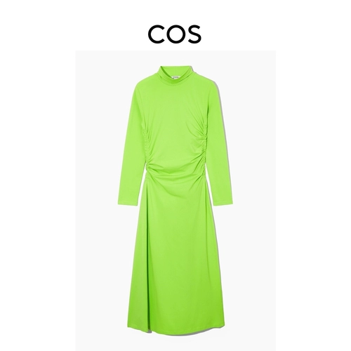 COS Женское облегающее платье с высоким воротником и сборкой по бокам, зеленое 1140756004