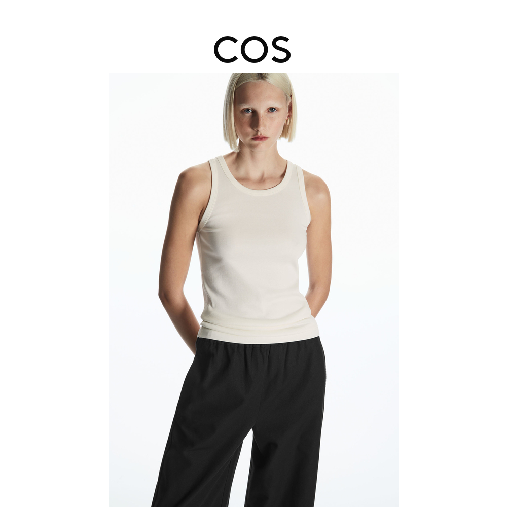 COS Women's Slim Fit Elastic Round Neck Vest Milky White New Product 0888940007