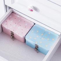 Cute tinplate box with lock cosmetics lipstick storage box desktop finishing storage box small box dressing table