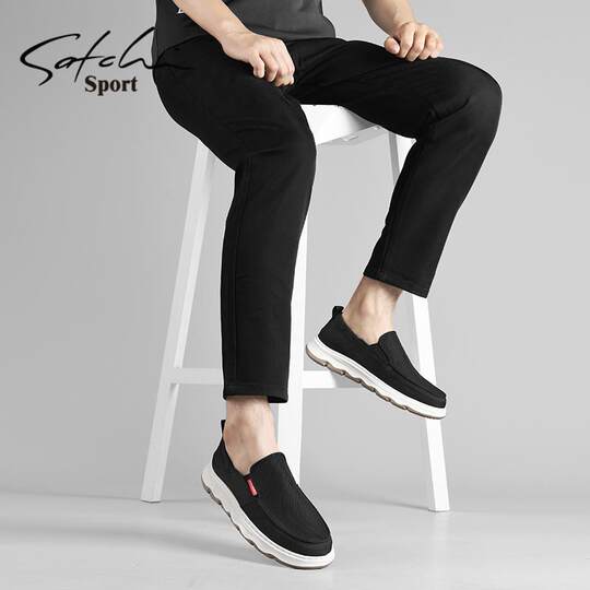 Satchi/Sachi Genuine Men's Shoes Winter 2025 New Slip-On Fabric Shoes Comfortable Versatile Slip-On Loafers