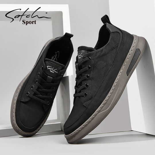 Shachi Men's Shoes Genuine Winter 2025 New Men's Canvas Shoes Trendy Versatile Sneakers Black Sports Casual Shoes