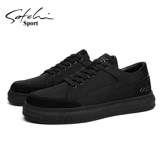 Sachi Men's Shoes Autumn 2025 New Genuine Canvas Shoes New Versatile Trendy Youth Black Casual Sneakers
