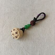 Original hand-made boxwood Lotus car key bag pendant leaflet red sandalwood Lotus safe multi-blessing jewelry