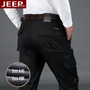 Chính hãng Jeep Winter Plus nhung Làm dày quần áo bảo hộ lao động Quần ống rộng quần jean ống rộng nam