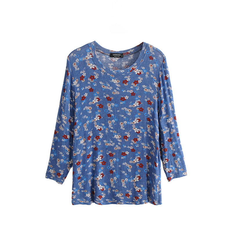 Gugujia Custom Round Neck Retro Printed Long Shirt Bottom Women's Autumn Model Fat MM Plus Fertilizer Increase Slim Slim Sweater