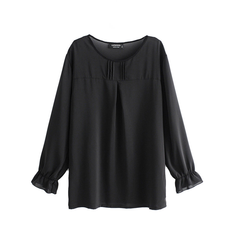 Gugujia custom large size women's fat MM200 catties round neck long-sleeved chiffon shirt female Korean version casual breathable loose - Taobao