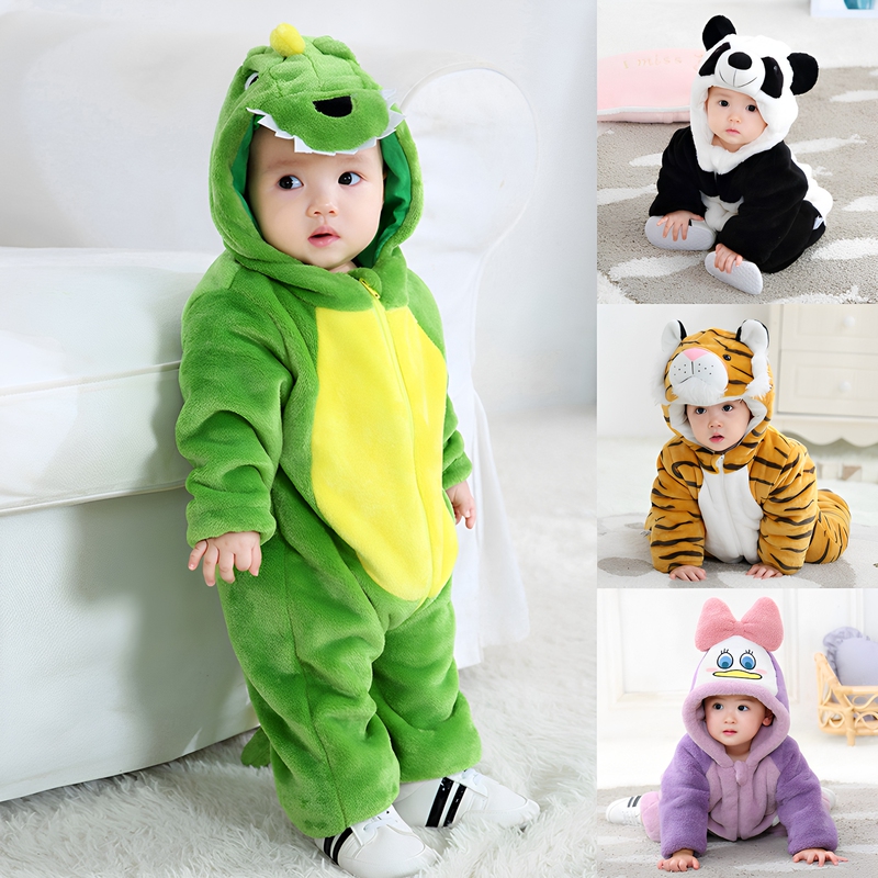 Autumn and Winter Baby Jumpsuit, Cute Thickened Cotton-Padded Romper for Going Out, Animal Pajamas, Loungewear, Trendy