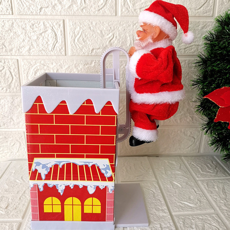 Santa Claus climbing double ladder climbing rod rope climbing bead curtain electric doll children's small gift climbing chimney can sing