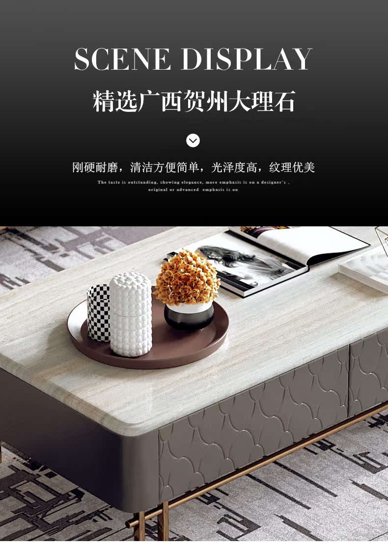 Ánh sáng hậu hiện đại sang trọng tủ tivi bàn cà phê kết hợp đồ nội thất phòng khách bằng đá cẩm thạch bề mặt inox đơn giản máy tủ thấp - Bàn trà bàn trà đẹp