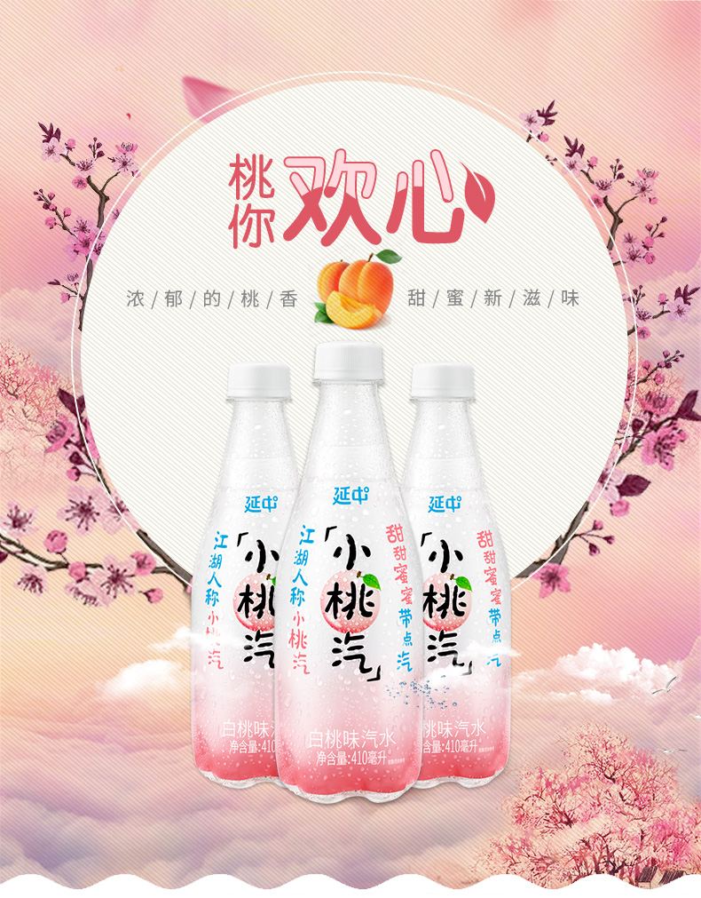 上海名牌 延中 小桃汽 白桃味汽水 410ml*12瓶 天猫优惠券折后￥27包邮（￥32-5）