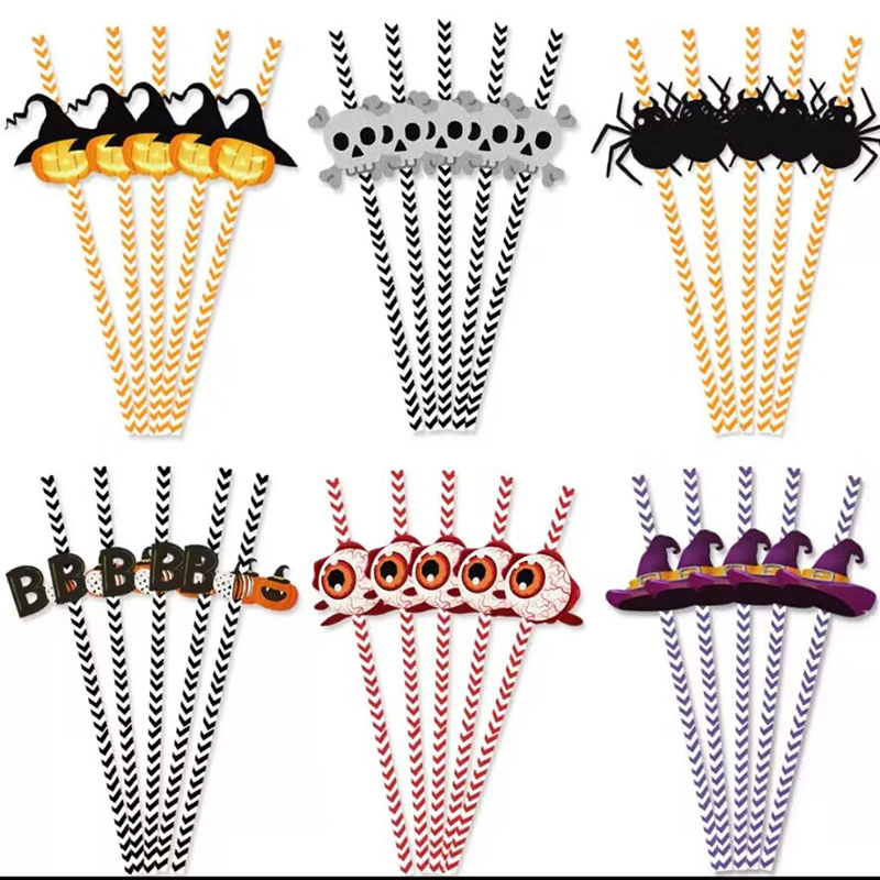 Pumpkin and Spider Paper Straws