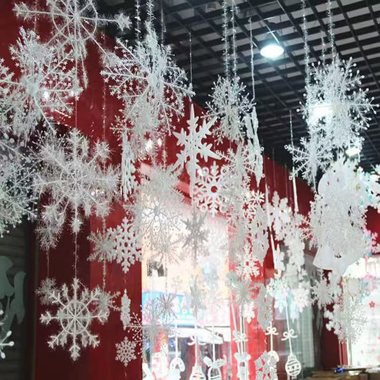 Christmas decoration props snowflake pendant ceiling hanging ornaments store shopping mall snow scene layout