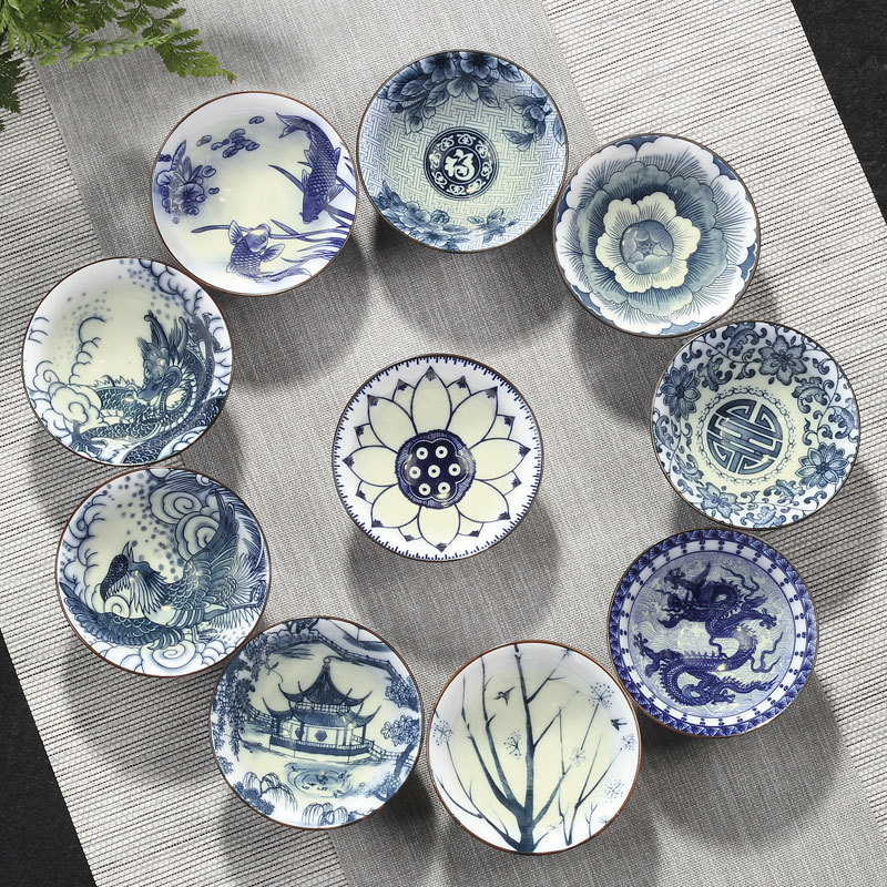 Hui shi hand - made ceramic master kung fu tea tea set tea cup, hat to single cup sample tea cup home of blue and white porcelain cup