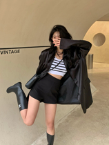 SUN11 black satin blazer womens new acetic acid casual premium suit top feel spring and autumn 2021