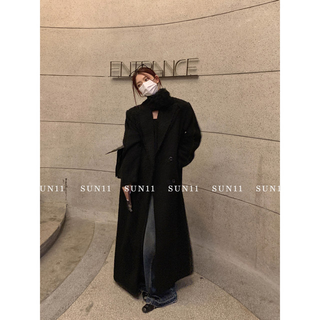 SUNONEONE black suit woolen coat women's spring mid-length Korean style woolen coat